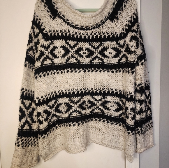 Free people oversized chunky knit print sweater size large - Picture 5 of 9